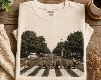Dinosaur Crossing Shirt, Retro Dinosaur Graphic Tee, Funny Dino Lover Shirt, Vintage Prehistoric T-Shirt, Dinosaur Abbey Road Inspired Tee