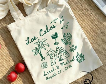 Custom Beach Bachelorette Tote Bag, Los Cabos Bride Gift, Destination Wedding Welcome Bag