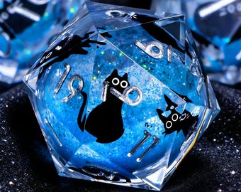 Juego de dados DND | Dados de núcleo líquido Black Cat | Dados de resina con borde afilado hechos a mano | Dados poliédricos de rol para D&D | Regalo de D20 para jugadores de rol