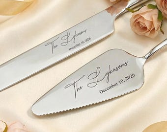 Juego personalizado para cortar el pastel de bodas, cuchillo y pala de acero inoxidable grabados, con caja. Regalo ideal para despedidas de soltera.