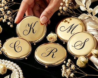 Espejo de bolsillo dorado personalizado, espejo de maquillaje de bolsillo grabado para damas de honor, espejo de bolsillo personalizado con nombre, regalo para despedida de soltera