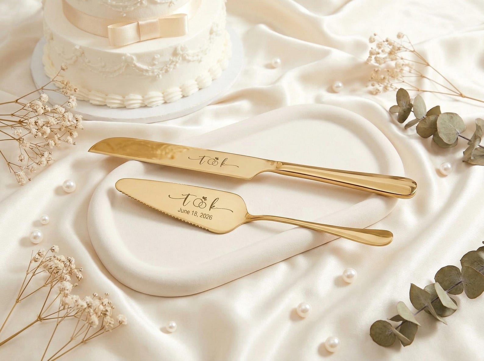 Personalized Wedding Cake Cutting Set Custom Wedding Cake Spatula Bridal Shower Gift Wedding Gifts - Gold, S5