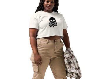 Top corto de calavera y rosas