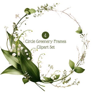 Conjunto de imágenes prediseñadas de marcos circulares con vegetación, marco botánico PNG, lirio del valle, kit de diseño con tallos individuales