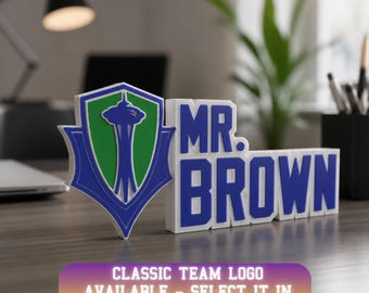 Personalized Seattle Soccer Desk Name Plate: personalised gifts, office sign, team decor sign