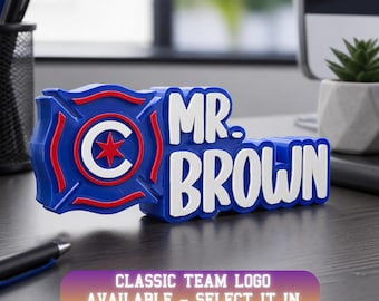 Personalized Chicago Soccer Desk Name Plate: standing table sign, desk wedge, desk name plaque