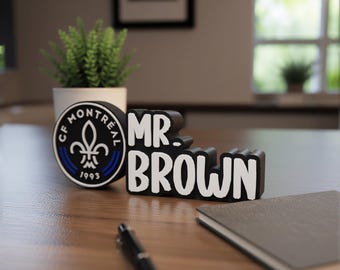 Personalized Montréal Soccer Desk Name Plate: desk plate, custom office sign, custom name plates