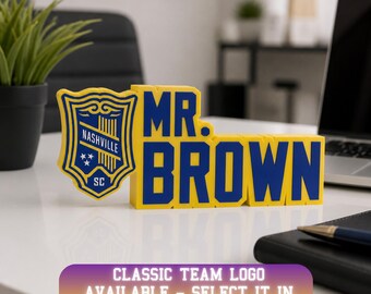 Personalized Nashville Soccer Desk Name Plate: new job gift, Desk Accessory, Custom Name Plate