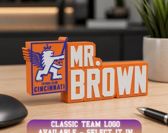Personalized Cincinnati Soccer Desk Name Plate: Educator Gift, 3D Name Sign, sports fan decor