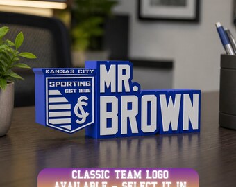 Personalized Kansas City Soccer Desk Name Plate: sports desk sign, Name Tag Office, Teacher Desk Name