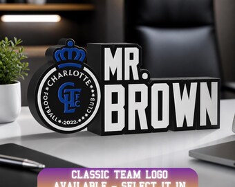Personalized Charlotte Soccer Desk Name Plate: Back to School, teacher classroom, Multi-Color