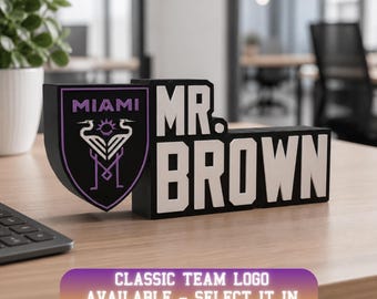 Personalized Miami Soccer Desk Name Plate: supervisor gifts, Name Tag Office, Office Desk Sign