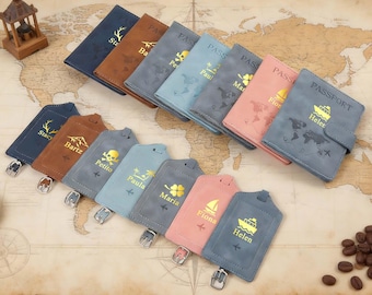 Funda de pasaporte y etiqueta de equipaje personalizadas, regalo de viaje/recuerdo de boda, piel sintética, regalo para equipo, con tu logotipo.
