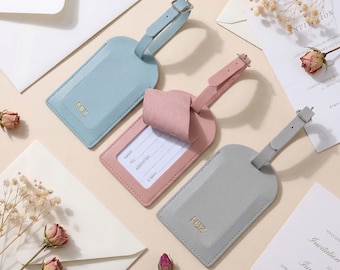 Etichetta per bagaglio in pelle vegana personalizzata, etichetta per bagaglio da viaggio con nome personalizzato, etichetta per valigia con monogramma, regalo da viaggio, bomboniere per matrimoni, regalo per lei