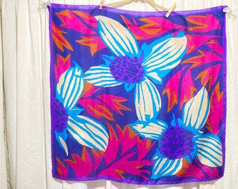 Large Square Floral Scarf Probably Silk