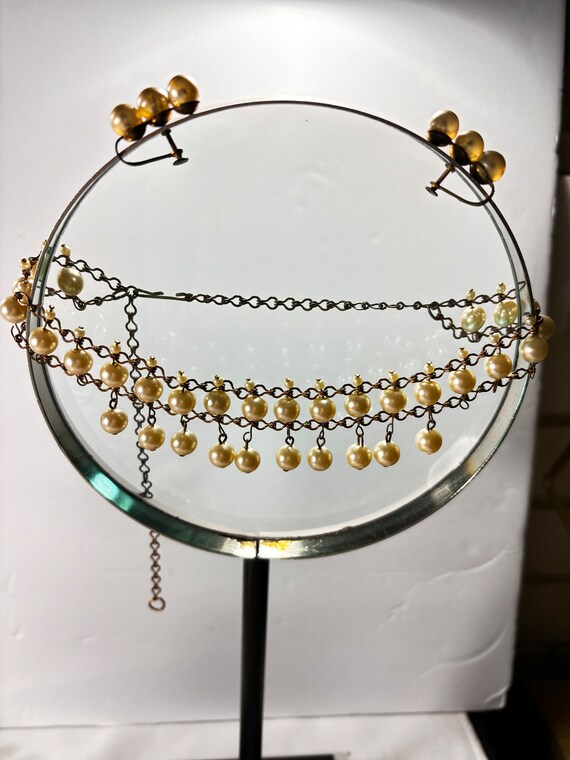 Antique Pearl Drop Fringe Collar Necklace & Earri… - image 5
