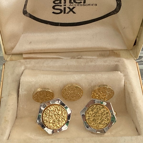 Vintage Gold and Silver Tone Cuff Links with Studs in Original Box