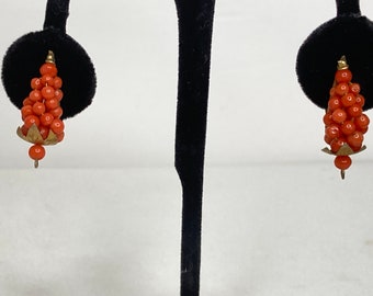 Antique Coral Bead and Gold Gilt 800 Silver Earrings