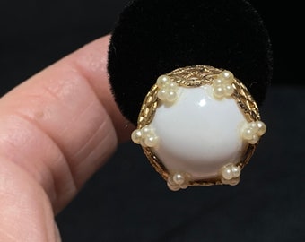 Signed Lewis Segal White Glass and Pearl Post Earrings