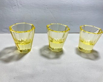 Moser Style Yellow Faceted Crystal Shot Glass Set