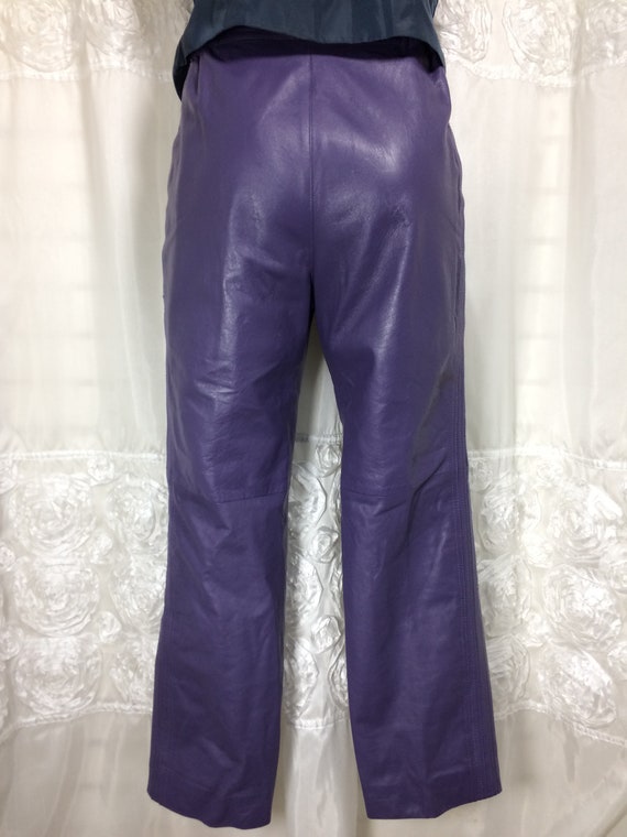 80's Purple Leather Lined Pants hi-waist size 30''