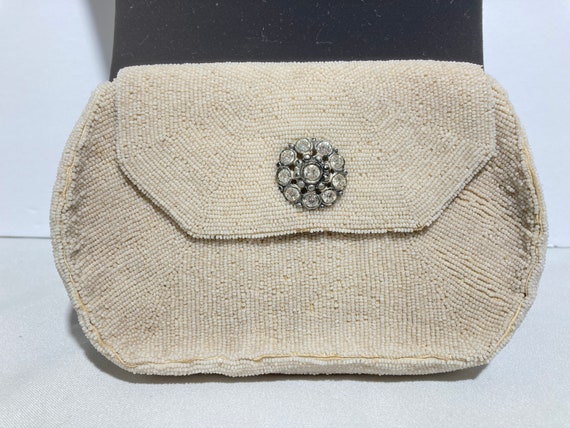 Ivory Micro-Beaded French Clutch with Rhinestone … - image 3