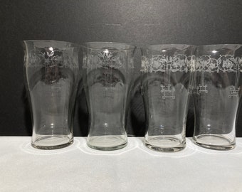 Set of 4 Antique Lead Crystal Etched Glasses