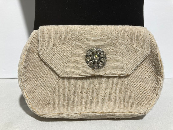 Ivory Micro-Beaded French Clutch with Rhinestone … - image 2