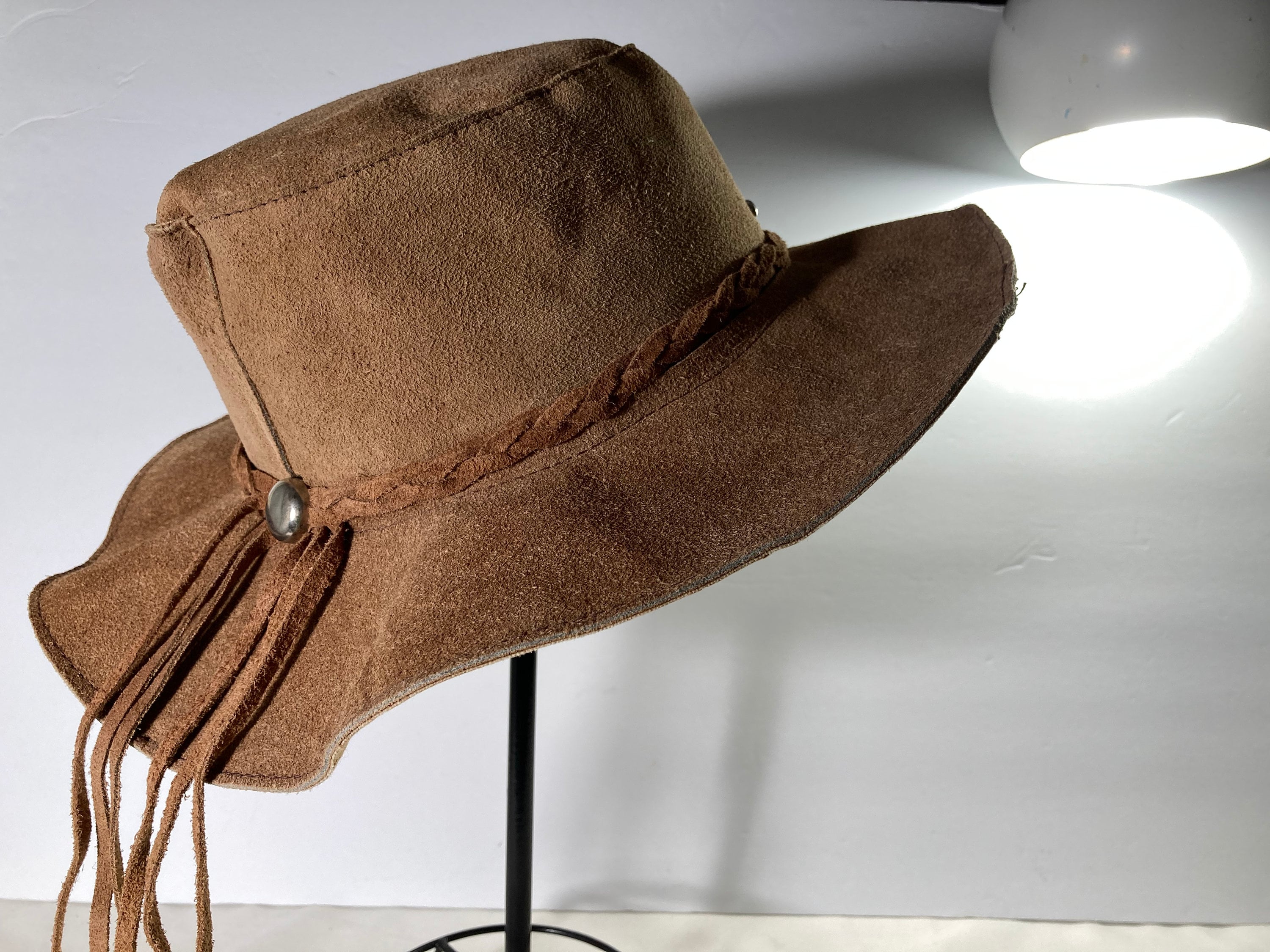Hippie Hat Mens Leather Floppy Hat Brown Suede Floppy Leather