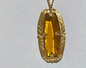 40x15mm Yellow Glass Pendant on Chain