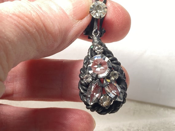 Japanned Metal with Reversed Rhinestone Clip On E… - image 1
