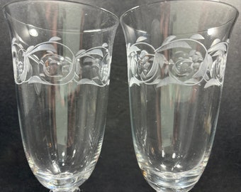A Pair of Heisey Lariet with Moonglow Etch Footed Ice Tea Glasses