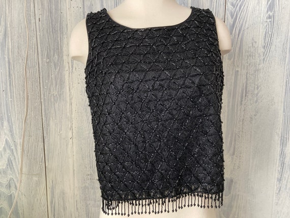 Black Beads on Lace Blouse sz XS - image 1