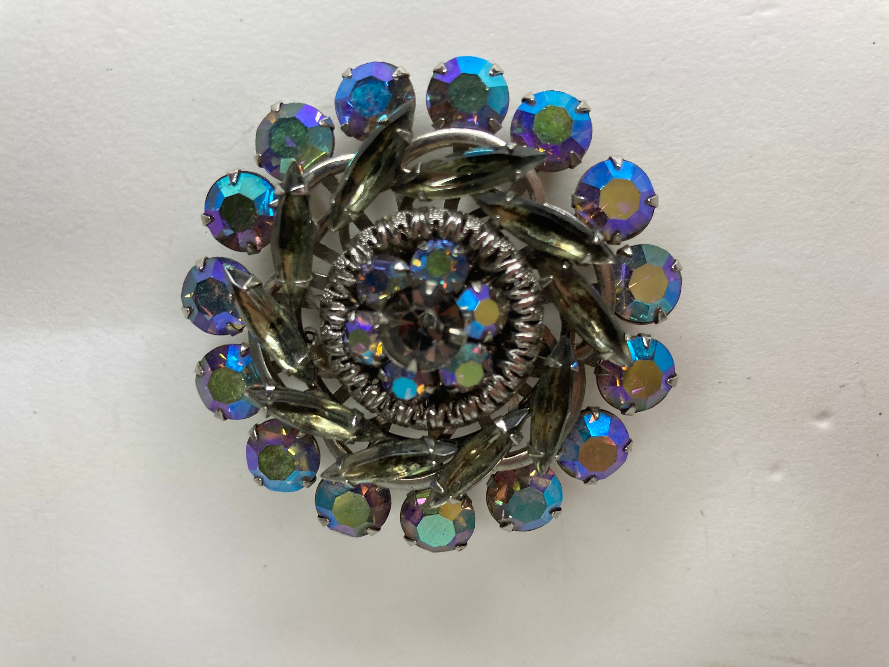 Vintage Smoky Gray Rhinestone Round Large Brooch - Etsy