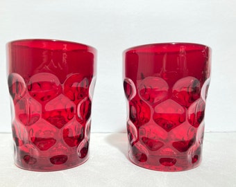 Set of 2 Royal Ruby Cadmium Glass Georgian Tumblers Ground Bottoms