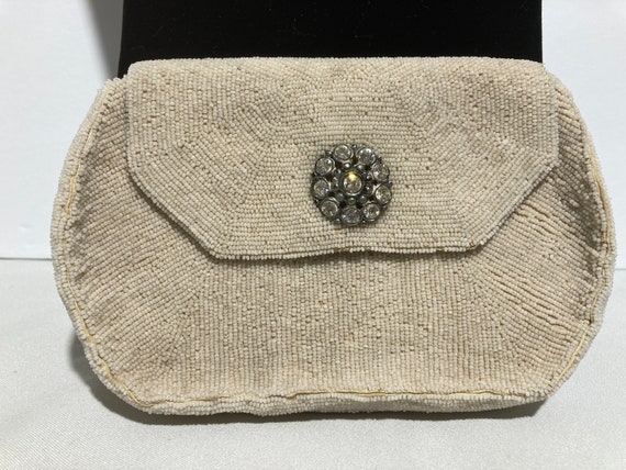 Ivory Micro-Beaded French Clutch with Rhinestone … - image 1