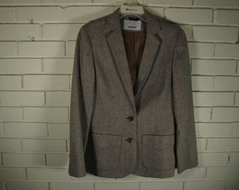 Vintage Ladies White Brown Tweed Jacket 12 14