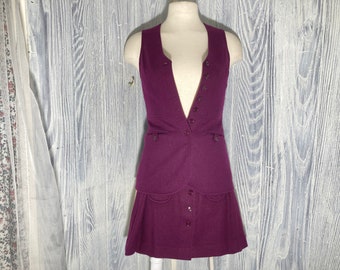 1970'S Junior's Purple Wool Vest & Mini Skirt size 5/7