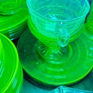 Anchor Hocking Block Optic Set Glows Uranium