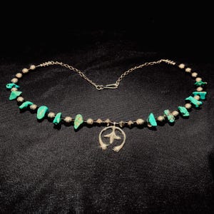 Vintage Navajo Nugget Turquoise & Tortoiseshell Heishi with Sand Cast Naja Choker Necklace