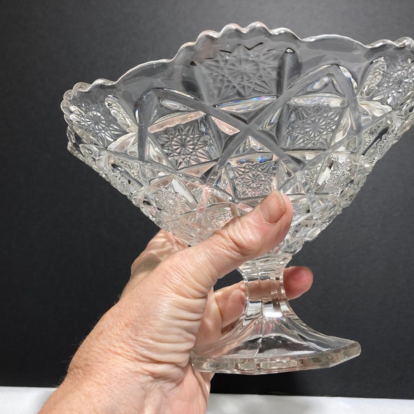 Westmoreland Glass Co. no. 500 OMN AKA Bridle Rosettes Checkerboard 1910 8.25'' Compote