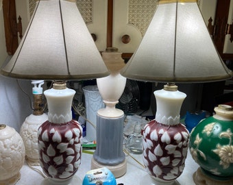 WORKING Pair of Alacite Lamps Red Ivy Pattern G-321