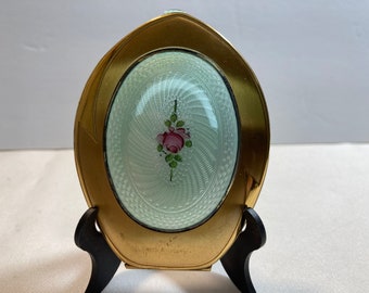 Vintage Green Enamel Elgin American Powder and Lipstick Compact