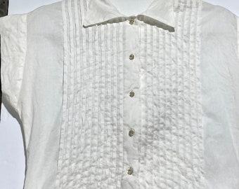 MINT 1930's White Cotton Blouse with Lucite & Rhinestone Buttons sz M