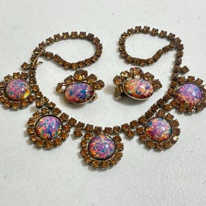 Vintage SCHIAPARELLI Style Dragon&#39;s Breath and Yellow Topaz Choker & Earrings