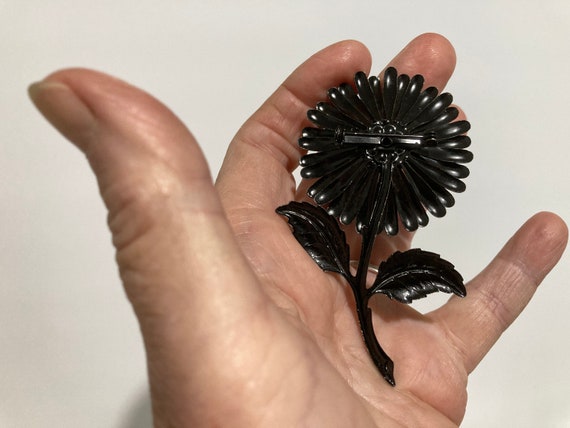 Vintage Rare Black Enamel Daisy Pin - image 2