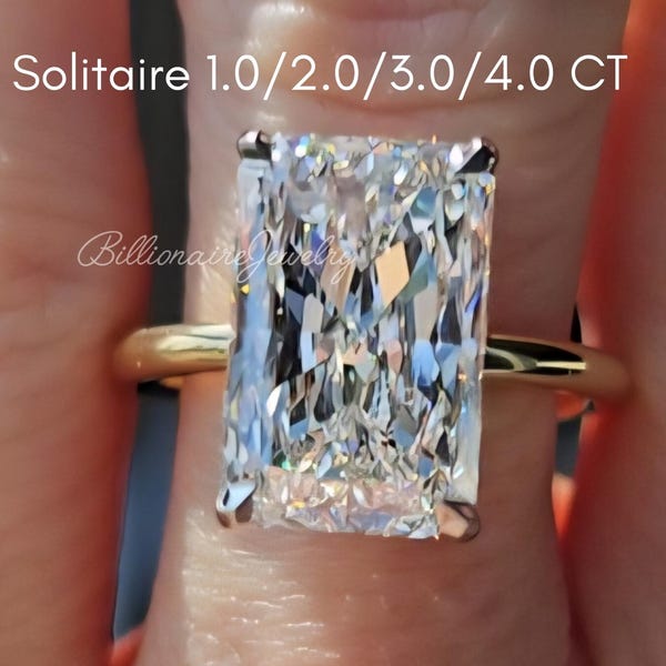 Anello di fidanzamento con moissanite taglio brillante solitario da 1,0/2,0/3,0/4,0 CT, oro massiccio 14K/18K, solitario con alone nascosto, fascia in oro semplice, regalo di nozze
