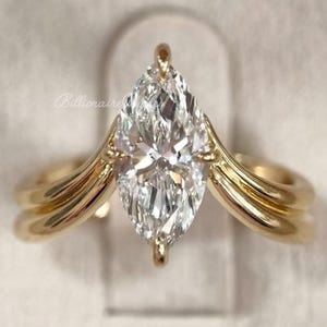 2.50 CT Marquise Cut Moissanite Bridal Set Engagement Ring Set, 14K/18K Solid Gold, Marquise Bypass and Wrap Vintage Wedding Bridal Set Gift