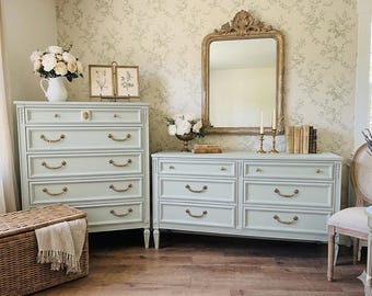 Available **Vintage French Provincial 6-Drawer Dresser & Tallboy Set