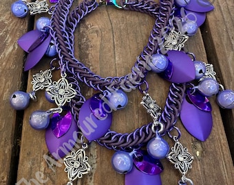 Triple Purples with Stars: Handwoven Boot Chains (Sold in pairs)